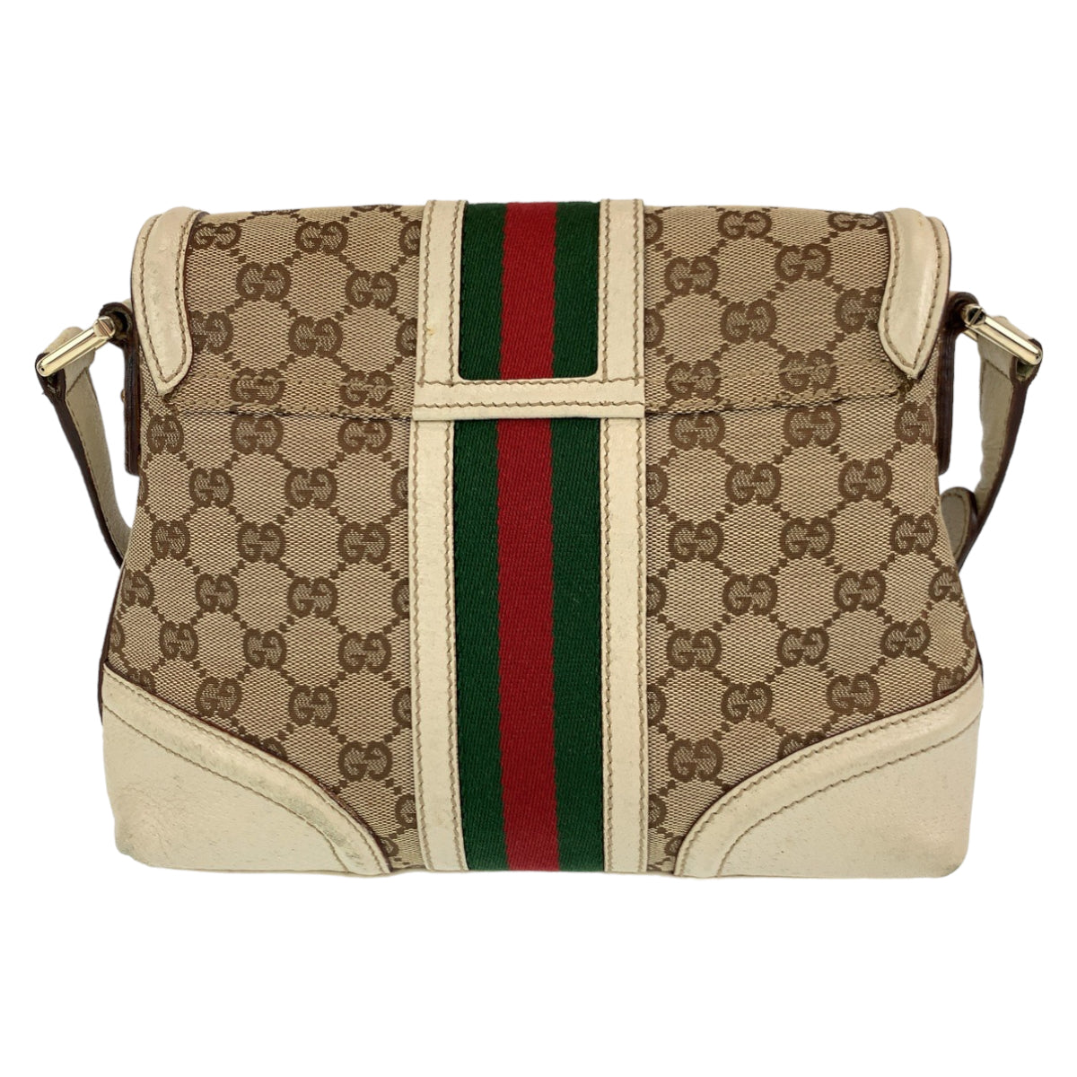 10205
GUCCI グッチ シェリーライン ベージュ ゴールド金具 GGキャンバス 斜め掛け ショルダーバッグ ポシェット  レディース