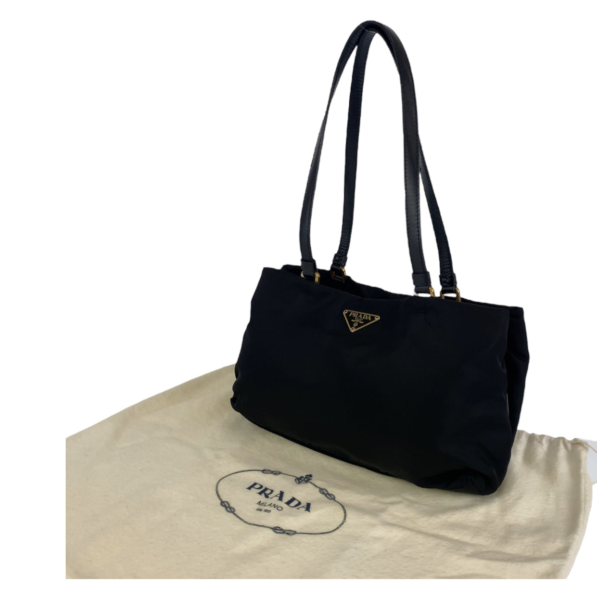 C-103
PRADA プラダ 三角ロゴプレート ブラック 黒 ゴールド金具 ナイロン / レザー ハンドバッグ トートバッグ  レディース