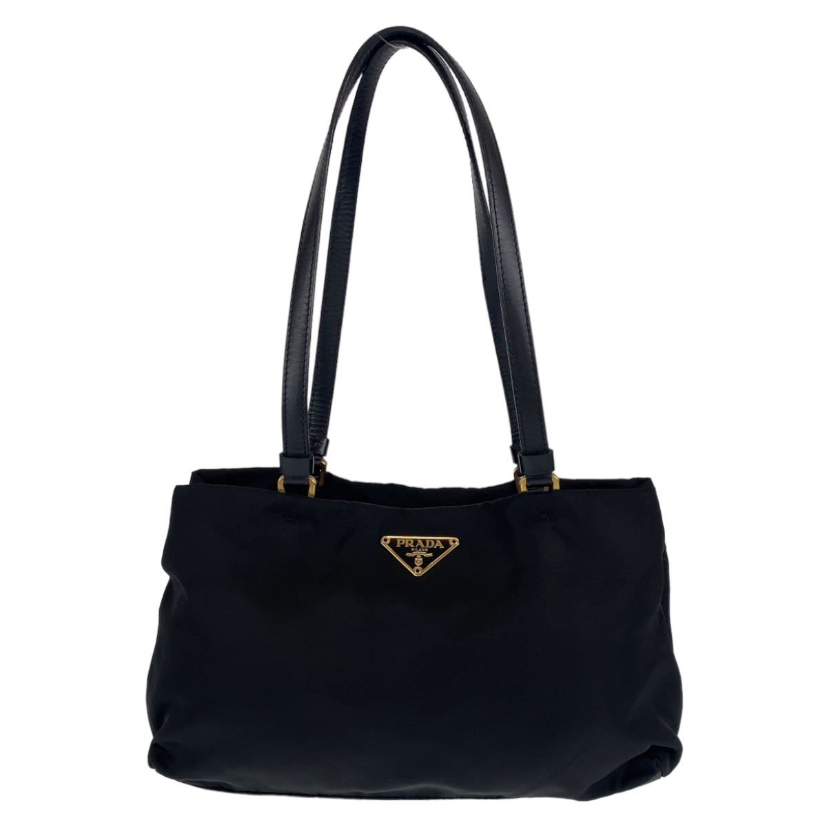 C-103
PRADA プラダ 三角ロゴプレート ブラック 黒 ゴールド金具 ナイロン / レザー ハンドバッグ トートバッグ  レディース