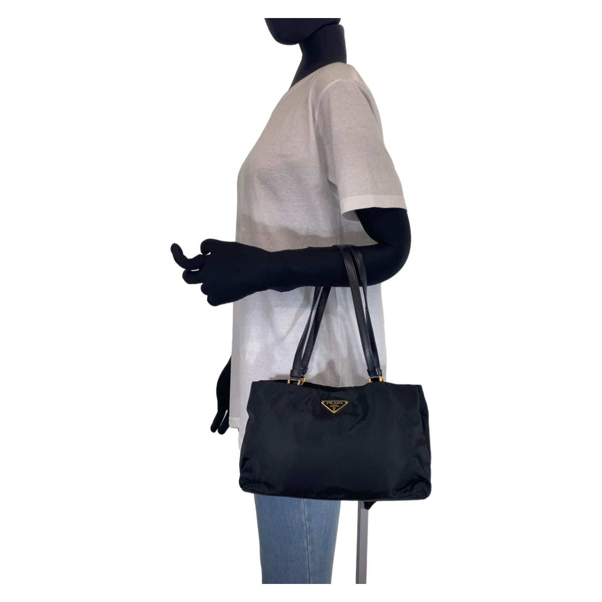C-103
PRADA プラダ 三角ロゴプレート ブラック 黒 ゴールド金具 ナイロン / レザー ハンドバッグ トートバッグ  レディース