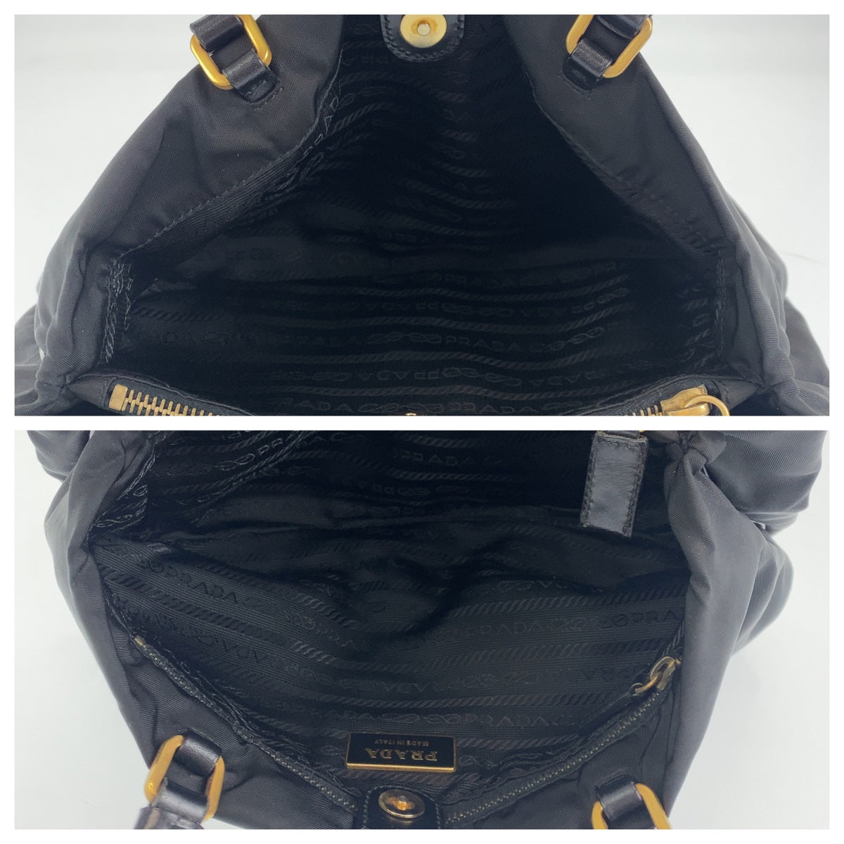 C-103
PRADA プラダ 三角ロゴプレート ブラック 黒 ゴールド金具 ナイロン / レザー ハンドバッグ トートバッグ  レディース