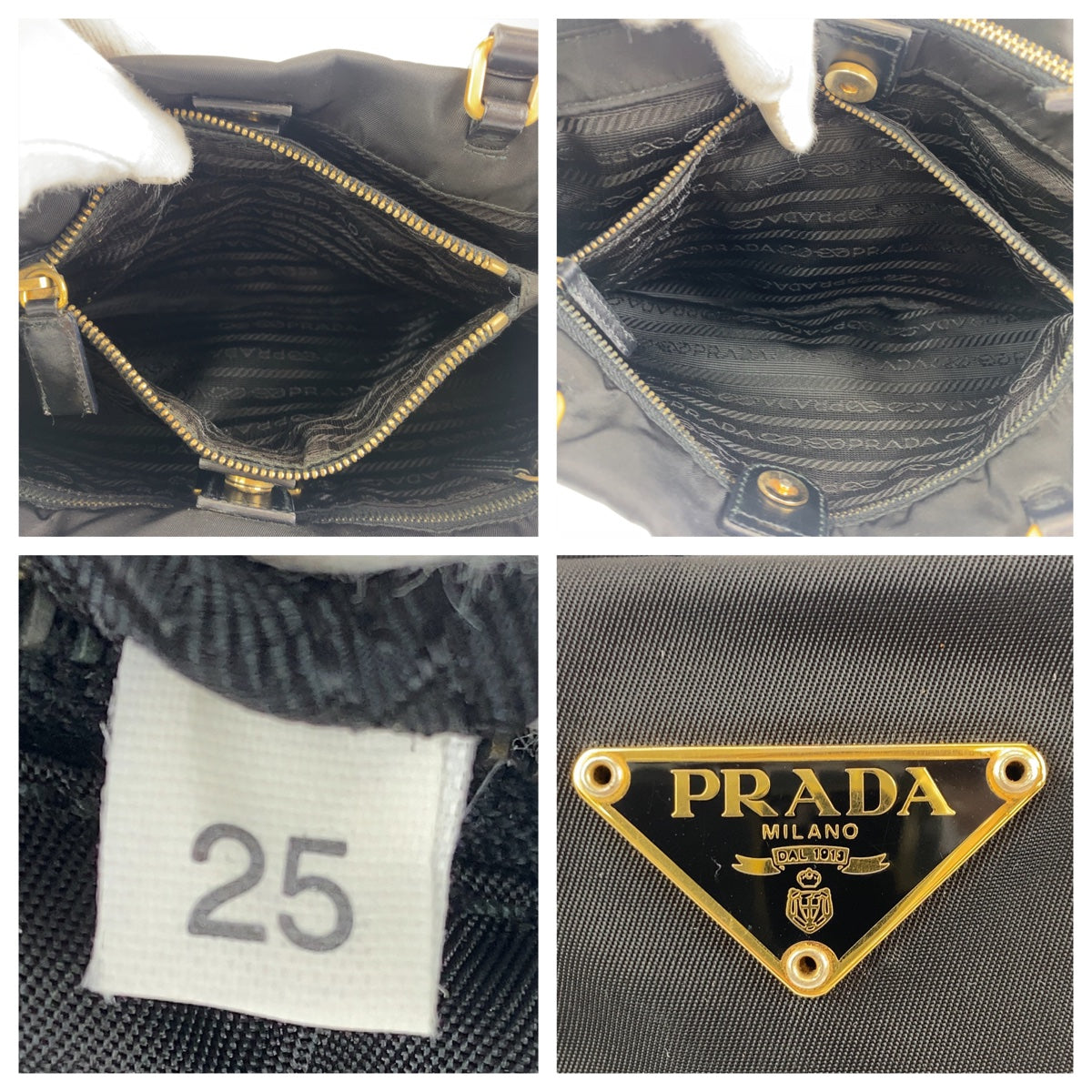 C-103
PRADA プラダ 三角ロゴプレート ブラック 黒 ゴールド金具 ナイロン / レザー ハンドバッグ トートバッグ  レディース
