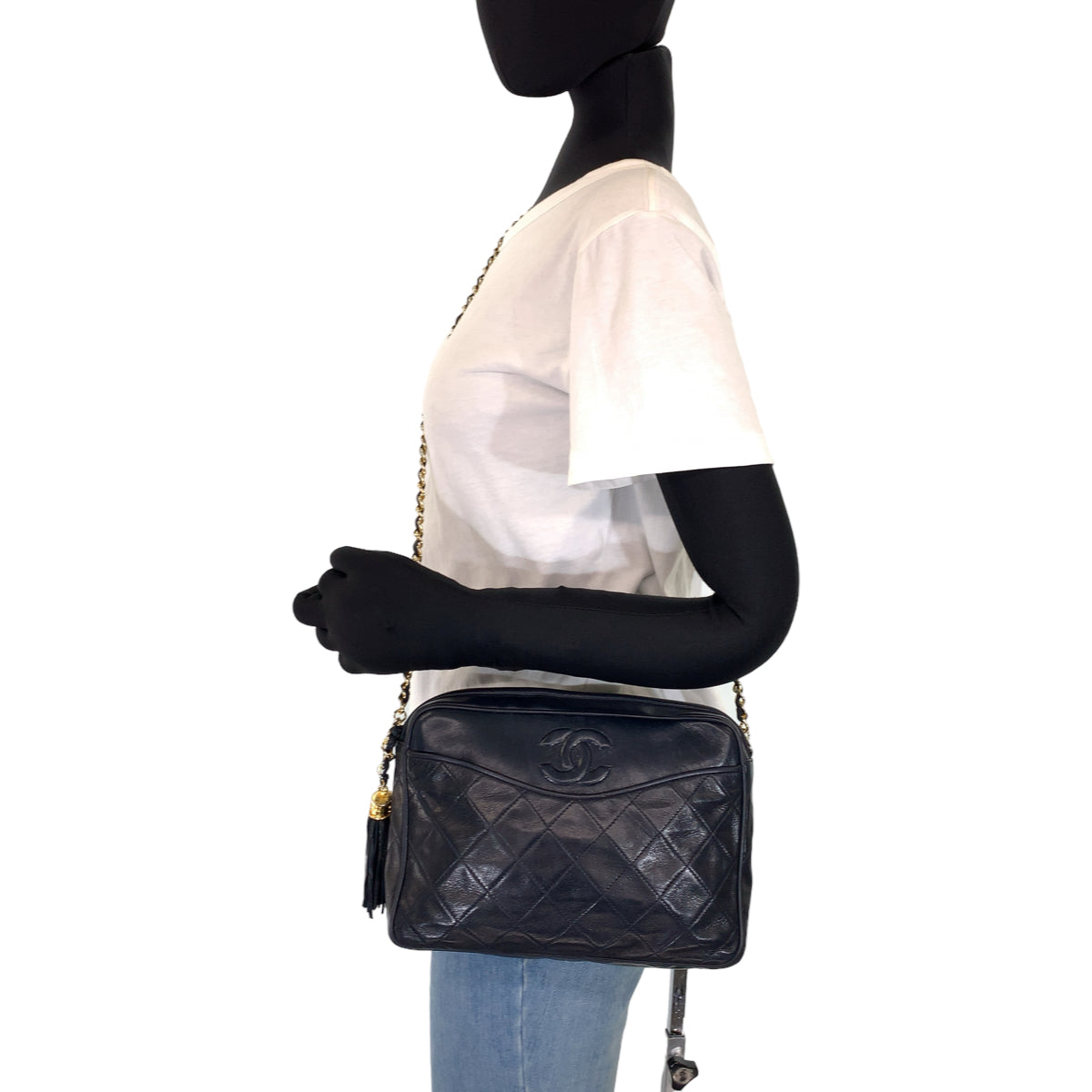 10208
CHANEL シャネル ヴィンテージ マトラッセ ココマーク フリンジ ネイビー ゴールド金具 ラムスキン ショルダーバッグ 斜め掛け  レディース