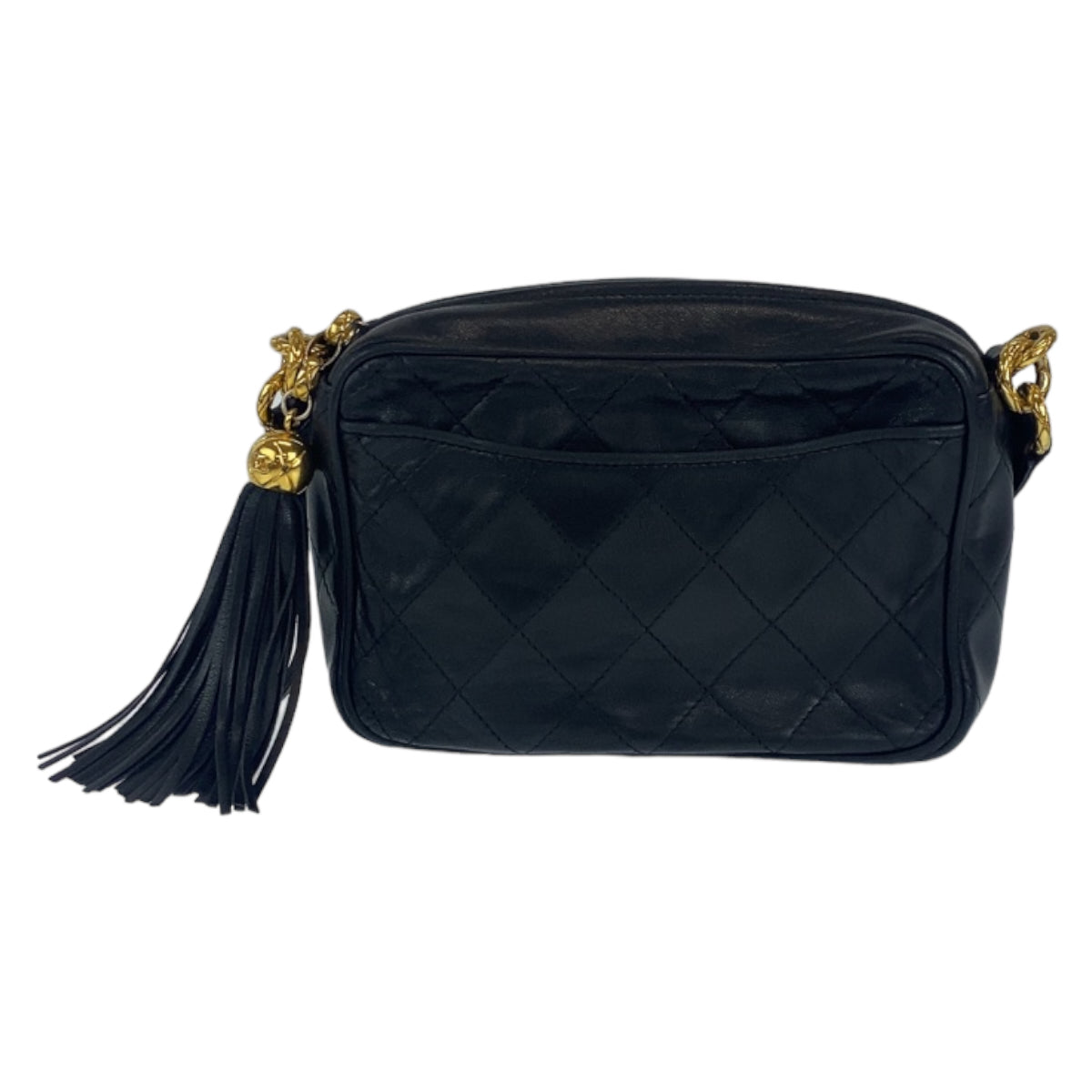 C-048
CHANEL シャネル ヴィンテージ マトラッセ タッセル フリンジ ブラック 黒 ゴールド金具 ラムスキン 斜め掛け ショルダーバッグ  レディース
