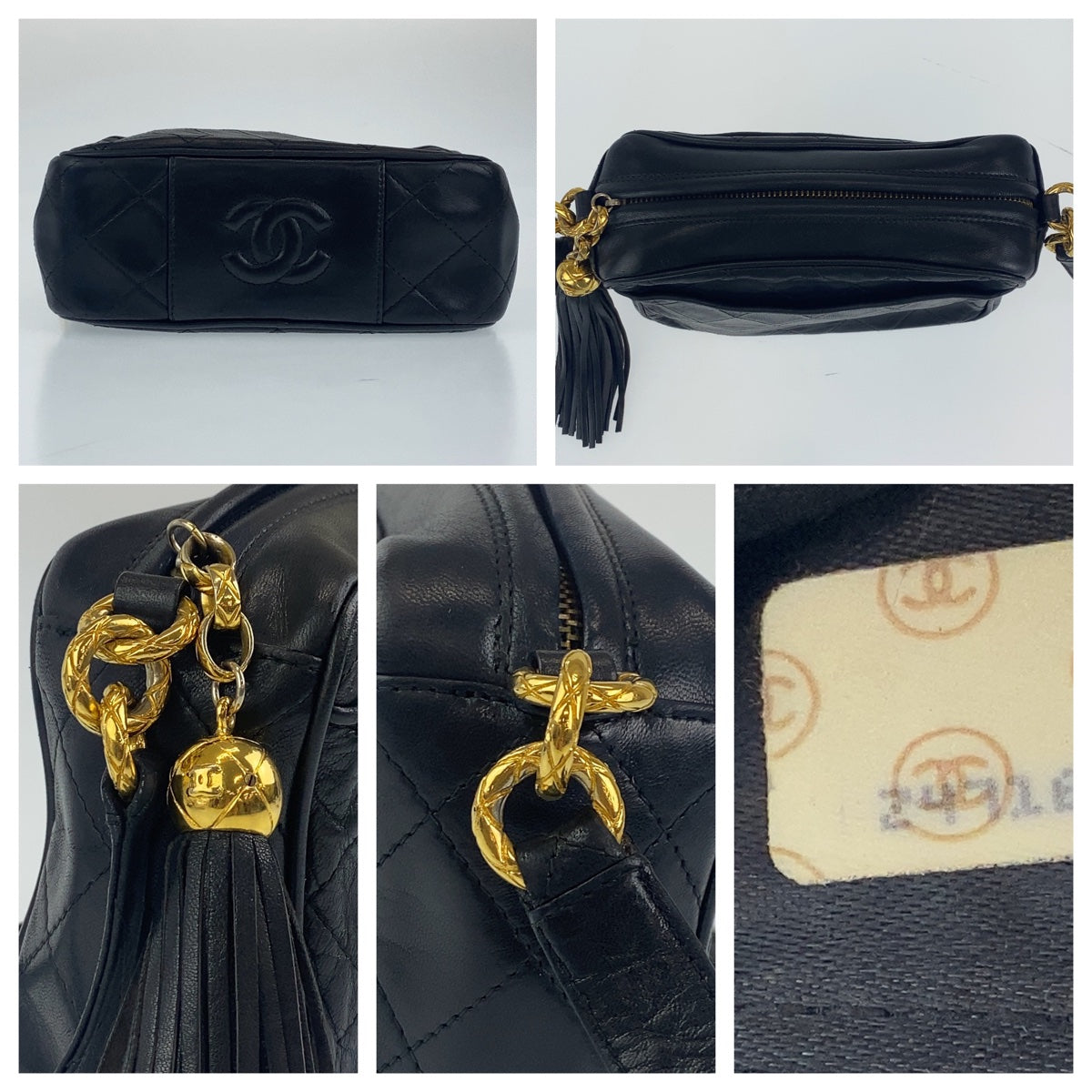 C-048
CHANEL シャネル ヴィンテージ マトラッセ タッセル フリンジ ブラック 黒 ゴールド金具 ラムスキン 斜め掛け ショルダーバッグ  レディース