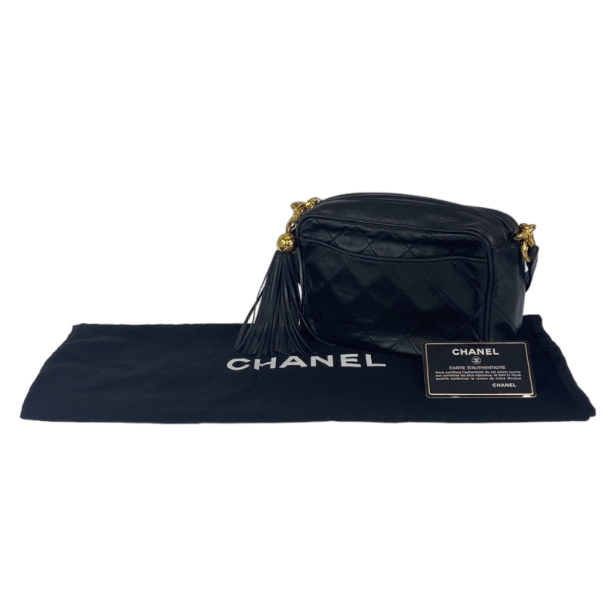 C-048
CHANEL シャネル ヴィンテージ マトラッセ タッセル フリンジ ブラック 黒 ゴールド金具 ラムスキン 斜め掛け ショルダーバッグ  レディース