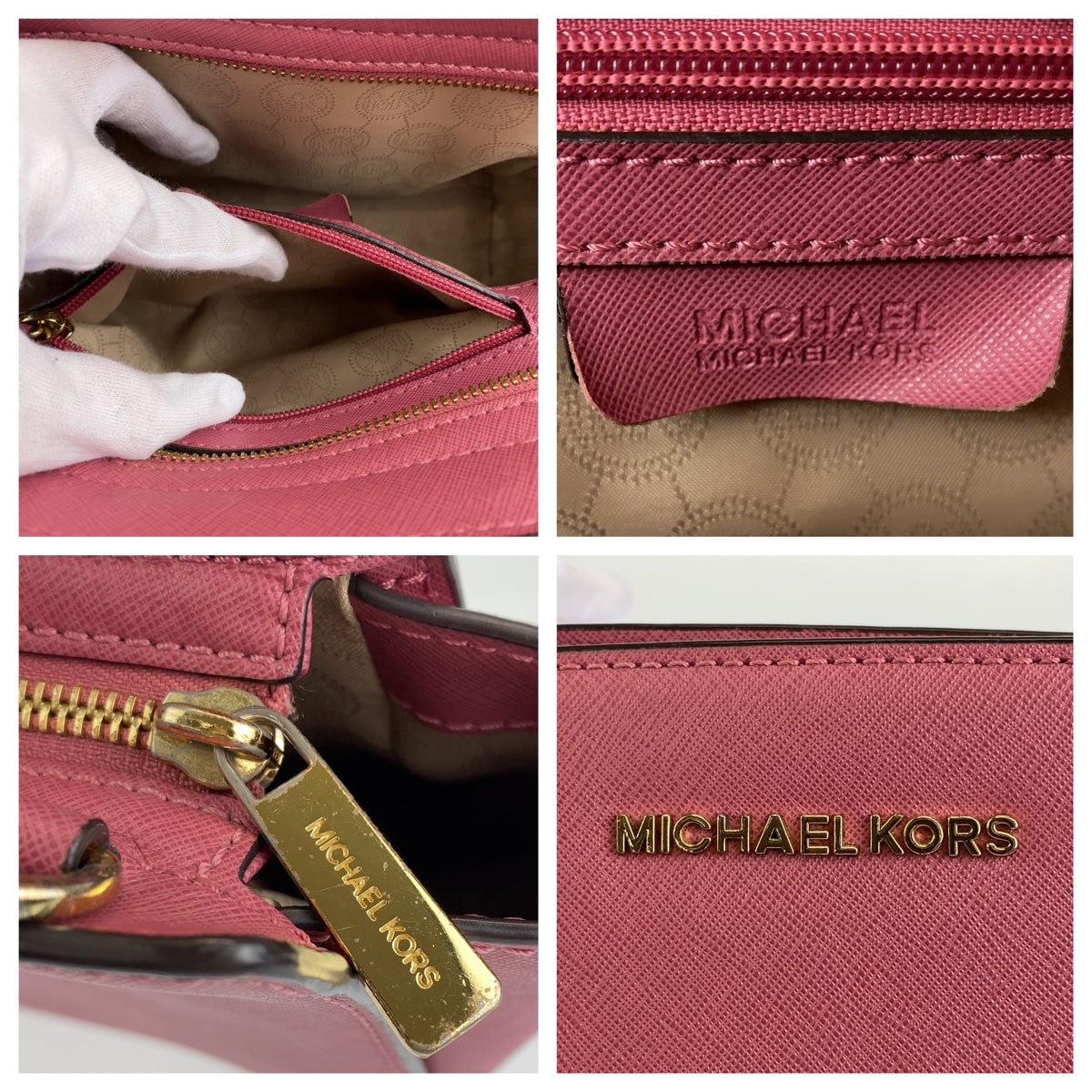 12670
Michael Kors マイケルコース セルマ ピンク ゴールド金具 レザー 2way ショルダーバッグ 斜め掛け  レディース