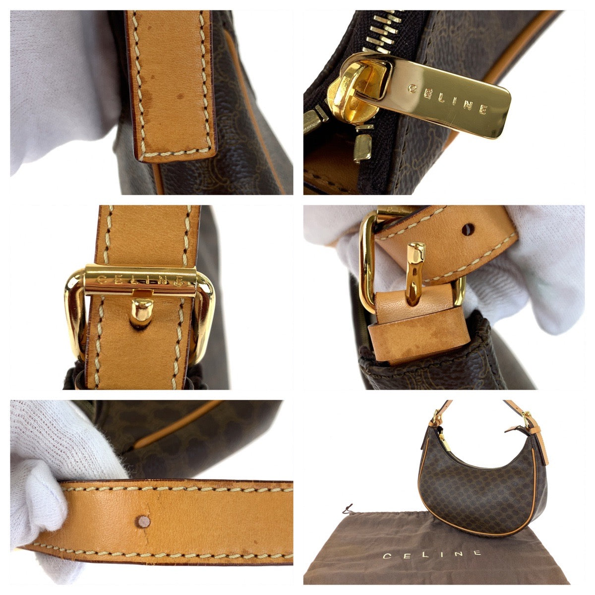 H-00193
CELINE セリーヌ ヴィンテージ マカダム ホーボー ブラウン 茶 PVC ハンドバッグ アクセサリーポーチ  レディース