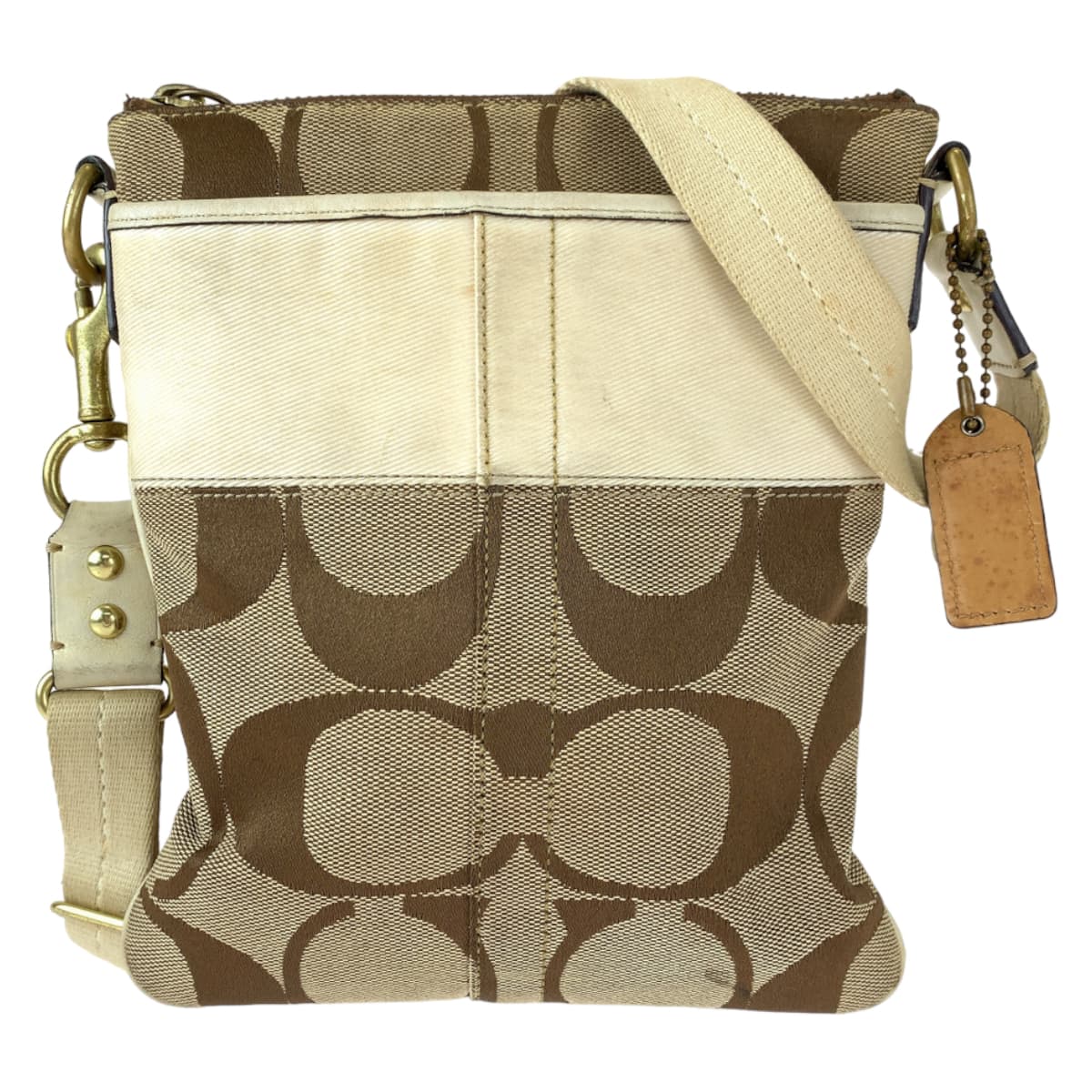 12669
 COACH Signature Stripe Solid Swing Pack Brown Gold Hardware Canvas/Leather 41207 Shoulder Bag Pochette Crossbody Bag for Women