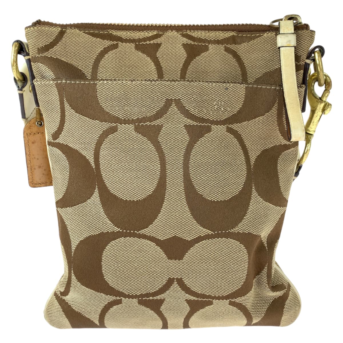 12669
 COACH Signature Stripe Solid Swing Pack Brown Gold Hardware Canvas/Leather 41207 Shoulder Bag Pochette Crossbody Bag for Women