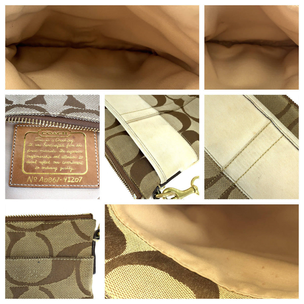 12669
 COACH Signature Stripe Solid Swing Pack Brown Gold Hardware Canvas/Leather 41207 Shoulder Bag Pochette Crossbody Bag for Women