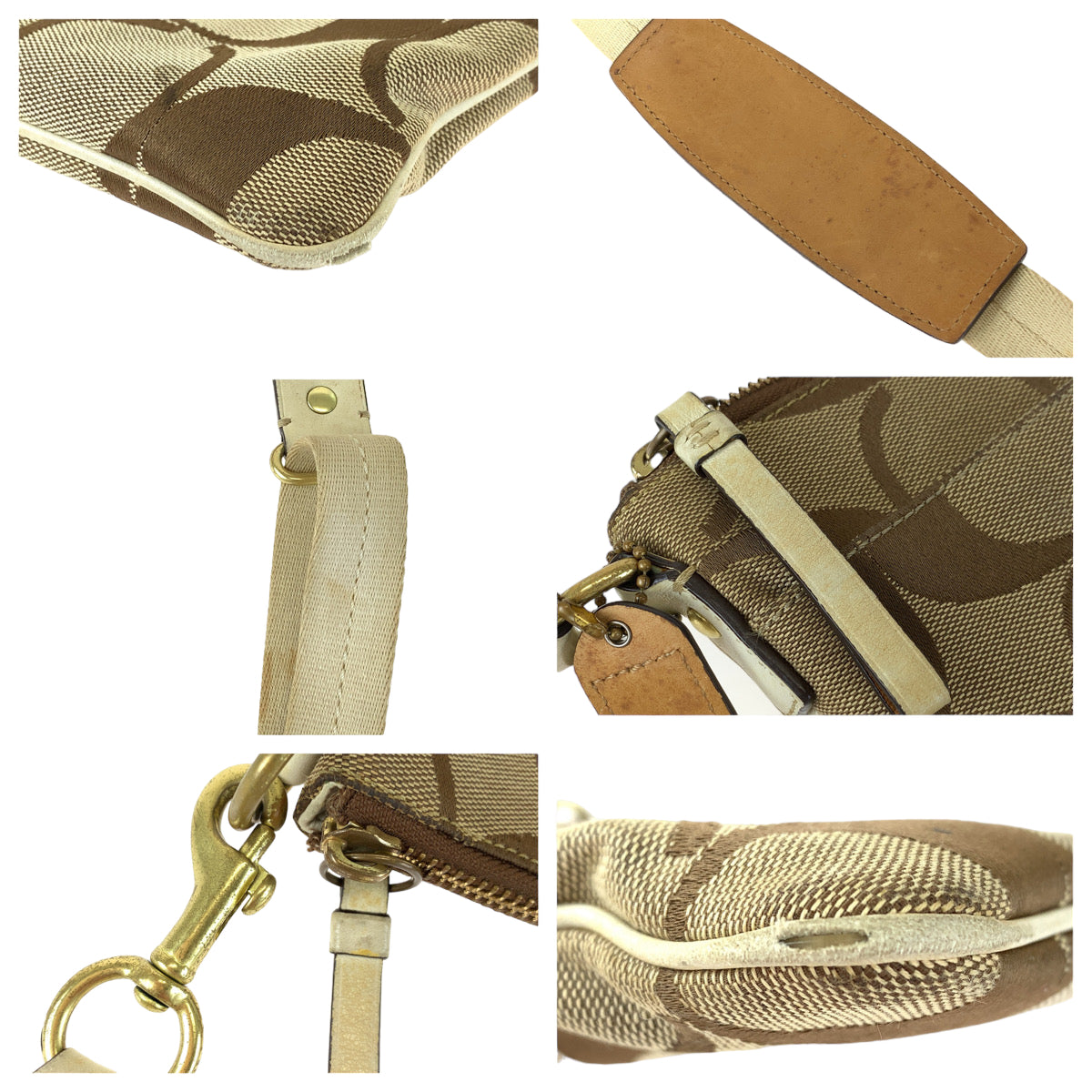 12669
 COACH Signature Stripe Solid Swing Pack Brown Gold Hardware Canvas/Leather 41207 Shoulder Bag Pochette Crossbody Bag for Women