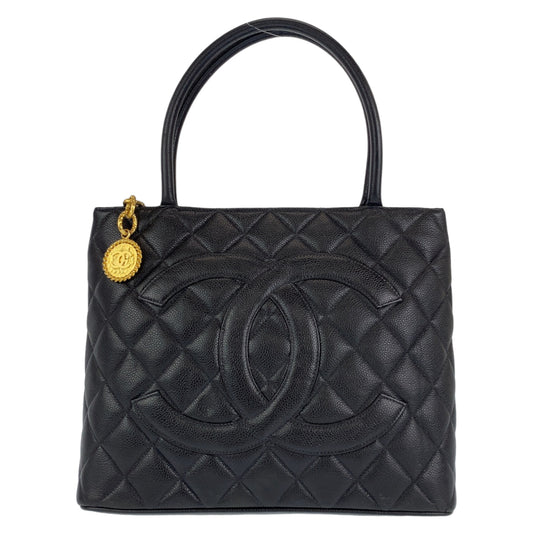 H-00196
CHANEL シャネル ヴィンテージ 復刻トート メダリオン ブラック 黒 ゴールド 金 キャビアスキン トートバッグ 肩がけ  レディース