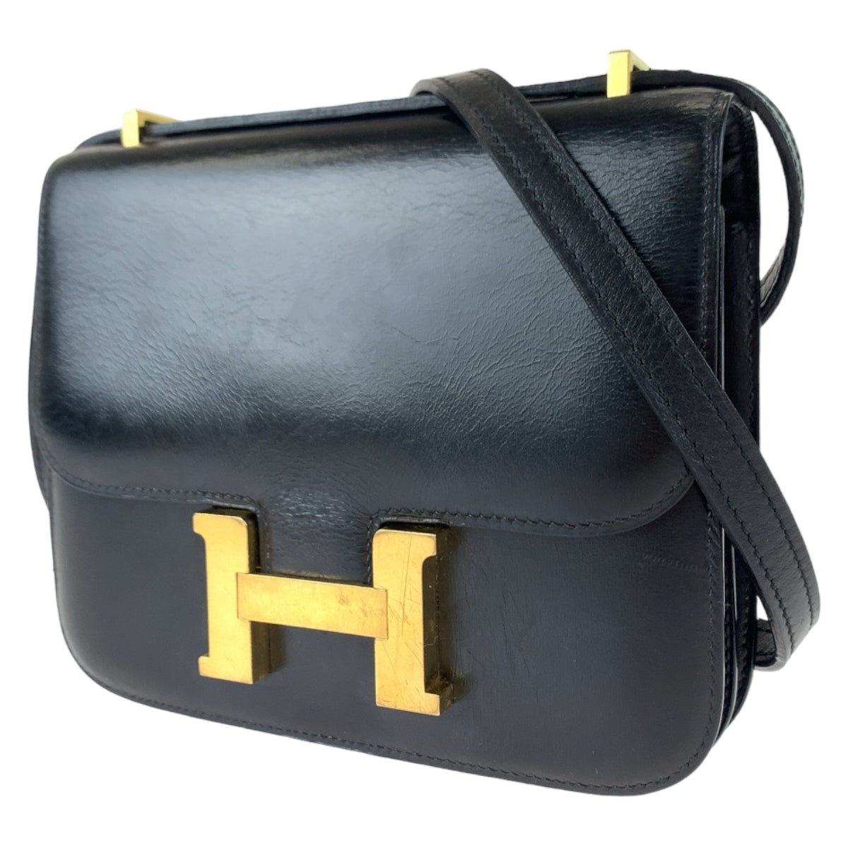 HERMES エルメス ヴィンテージ コンスタンス3 ミニ 18 ブラック 黒 ゴールド金具 ボックスカーフ ショルダーバッグ 斜め掛け U刻印  レディース