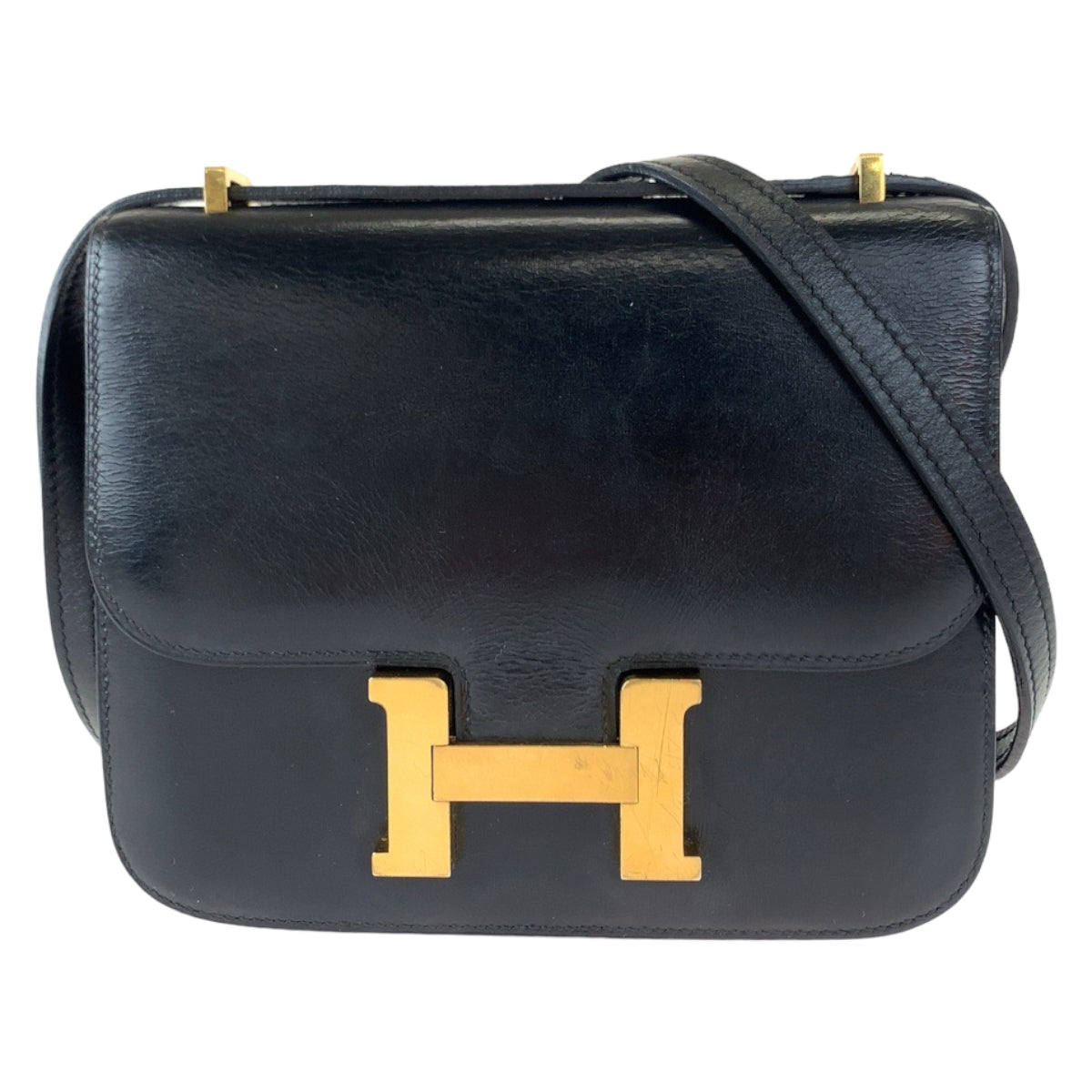 HERMES エルメス ヴィンテージ コンスタンス3 ミニ 18 ブラック 黒 ゴールド金具 ボックスカーフ ショルダーバッグ 斜め掛け U刻印  レディース