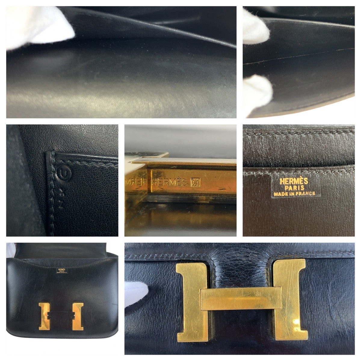 HERMES エルメス ヴィンテージ コンスタンス3 ミニ 18 ブラック 黒 ゴールド金具 ボックスカーフ ショルダーバッグ 斜め掛け U刻印  レディース