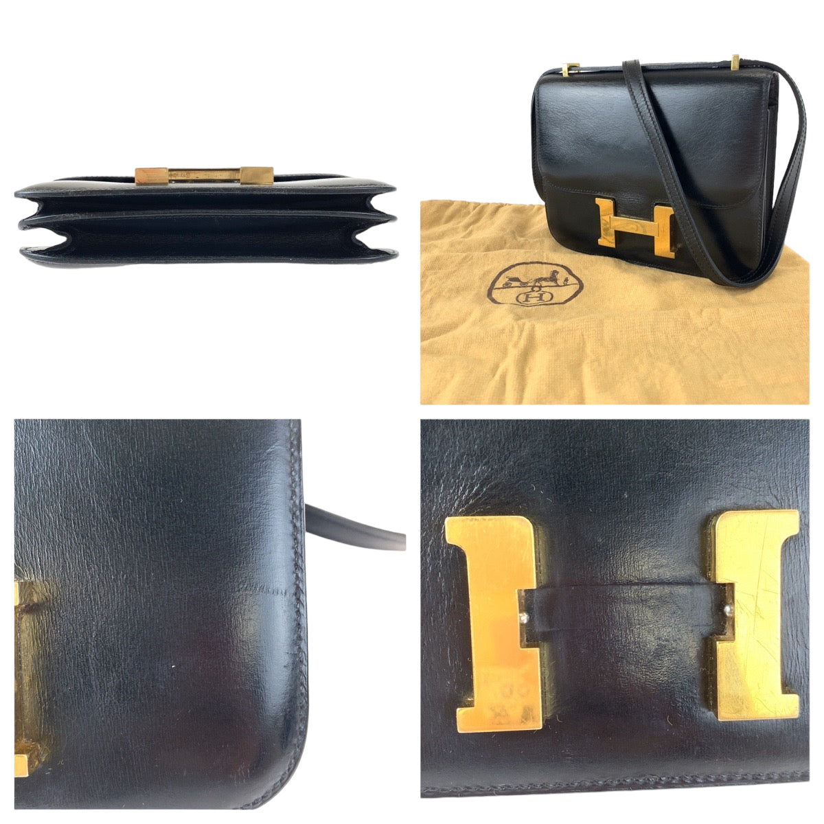 HERMES エルメス ヴィンテージ コンスタンス3 ミニ 18 ブラック 黒 ゴールド金具 ボックスカーフ ショルダーバッグ 斜め掛け U刻印  レディース