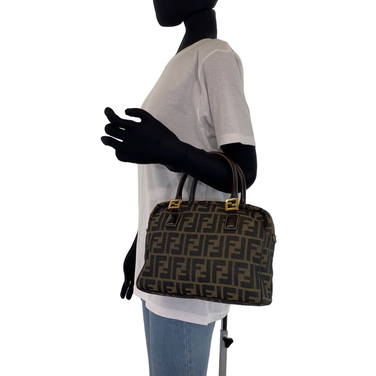 H-00197
FENDI フェンディ ズッカ ブラウン 茶 ゴールド金具 キャンバス / レザー ハンドバッグ トートバッグ  レディース