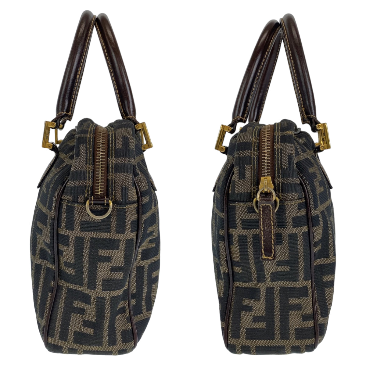 H-00197
FENDI フェンディ ズッカ ブラウン 茶 ゴールド金具 キャンバス / レザー ハンドバッグ トートバッグ  レディース