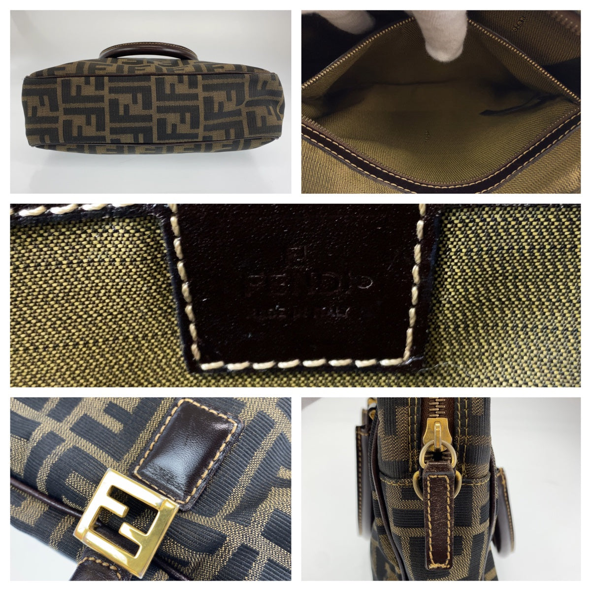 H-00197
FENDI フェンディ ズッカ ブラウン 茶 ゴールド金具 キャンバス / レザー ハンドバッグ トートバッグ  レディース