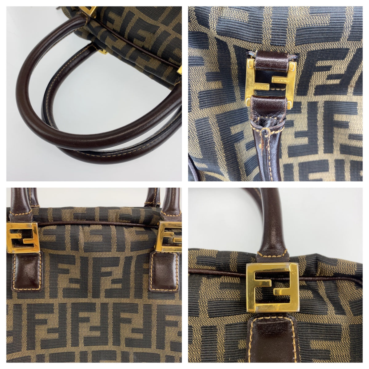H-00197
FENDI フェンディ ズッカ ブラウン 茶 ゴールド金具 キャンバス / レザー ハンドバッグ トートバッグ  レディース