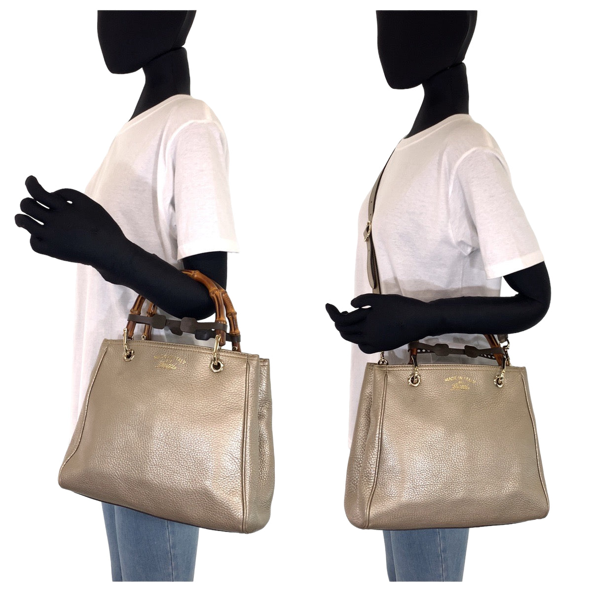 C-077
GUCCI グッチ バンブー ショッパー スモール シャンパンゴールド カーフ 336032 ショルダーバッグ ハンドバッグ 2way  レディース