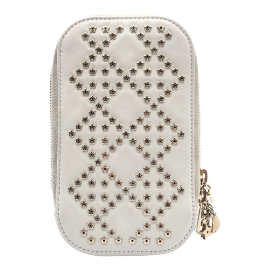 10215
 Dior Lady Dior White Gold Hardware Leather S0872BNHB Shoulder Bag Phone Pouch Phone Case Women's