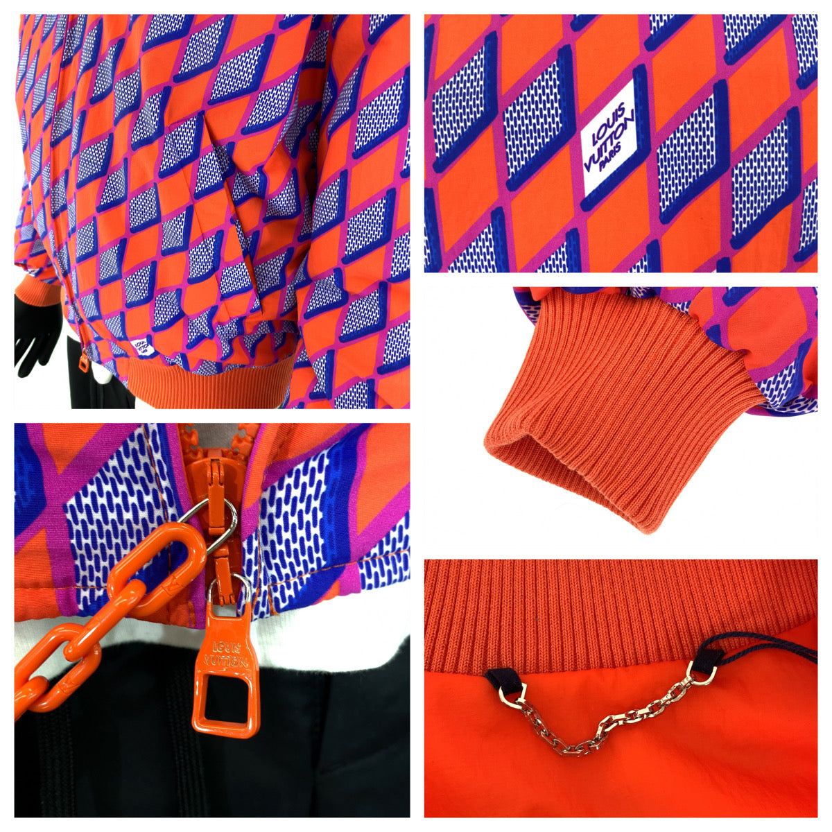 H-00206
LOUIS VUITTON ルイヴィトン ダイアモンド ダミエ パターングラフィック ボンバージャケット サイズ46 オレンジ ブルー 青 ナイロン / コットン RM222 PPO HNB73E ナイロンジャケット ブルゾン タグ付き  メンズ