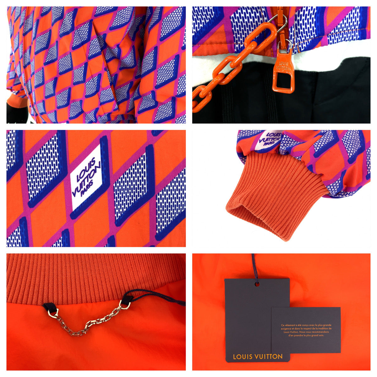 H-00206
LOUIS VUITTON ルイヴィトン ダイアモンド ダミエ パターングラフィック ボンバージャケット サイズ46 オレンジ ブルー 青 ナイロン / コットン RM222 PPO HNB73E ナイロンジャケット ブルゾン タグ付き  メンズ