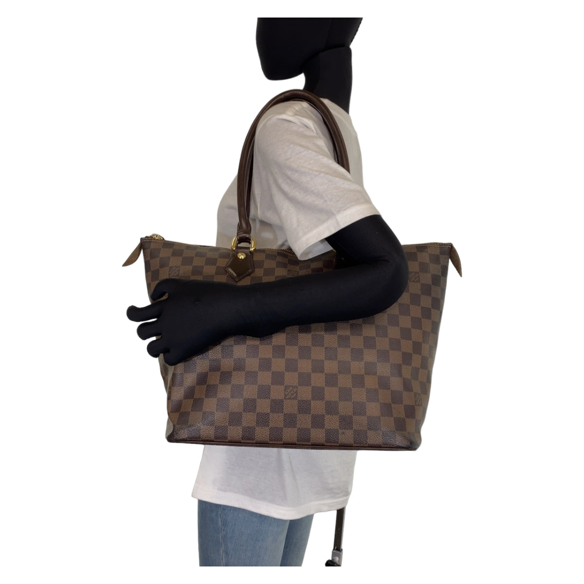 LOUIS VUITTON ルイヴィトン ダミエ サレヤMM ブラウン 茶 ゴールド金具 PVC N51182 トートバッグ ショルダーバッグ  レディース