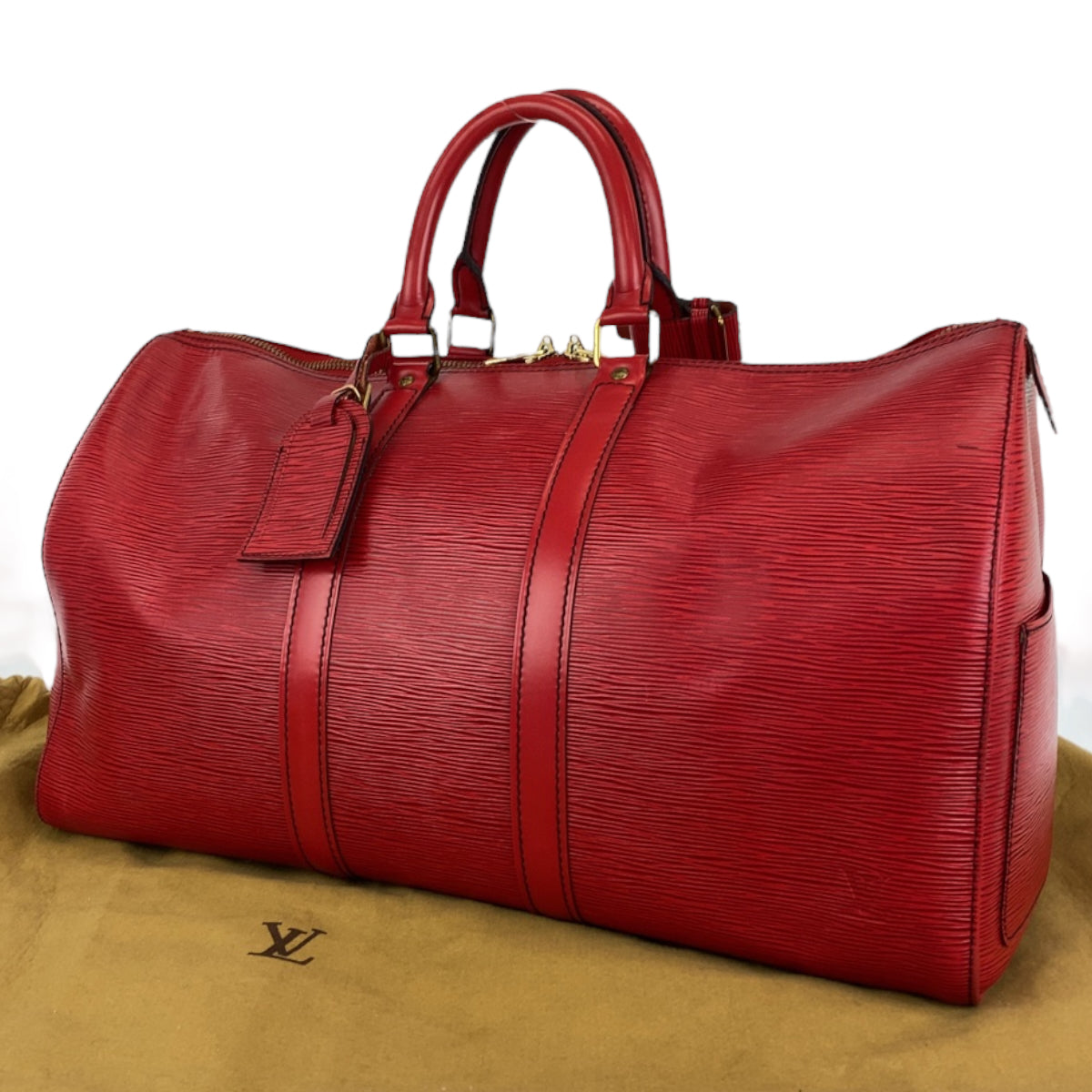 C-080
LOUIS VUITTON ルイヴィトン エピ キーポル45 レッド 赤 ゴールド金具 グレインレザー M42977 ボストンバッグ 旅行バッグ  レディース