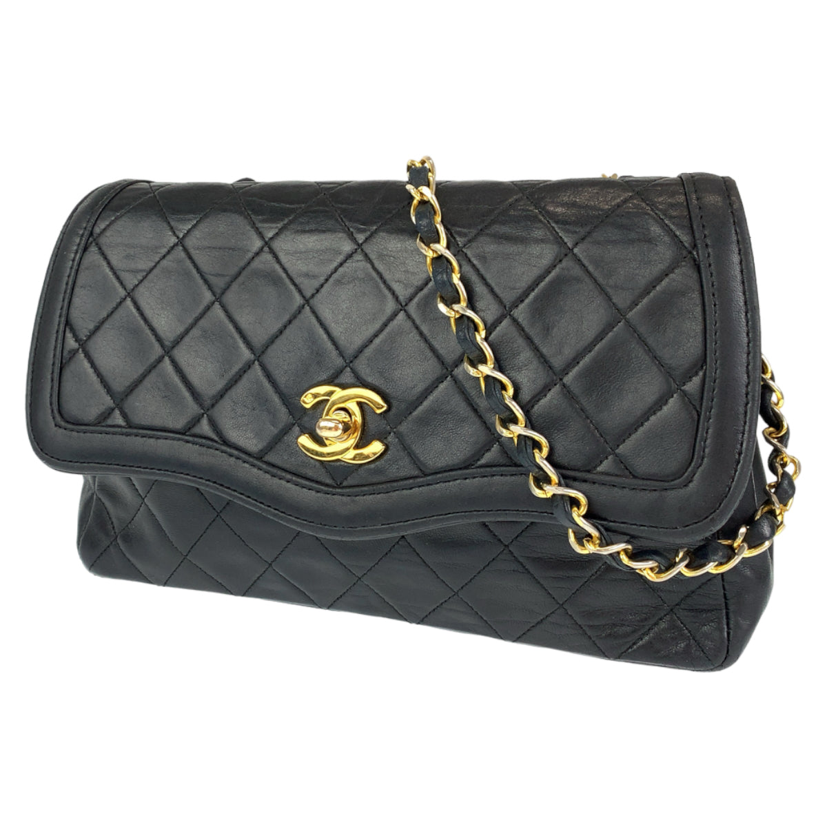 H-00305
CHANEL シャネル ヴィンテージ マトラッセ ココマーク ターンロック ブラック 黒 ゴールド金具 ラムスキン チェーンショルダーバッグ 斜め掛け  レディース