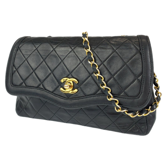 H-00305
CHANEL シャネル ヴィンテージ マトラッセ ココマーク ターンロック ブラック 黒 ゴールド金具 ラムスキン チェーンショルダーバッグ 斜め掛け  レディース