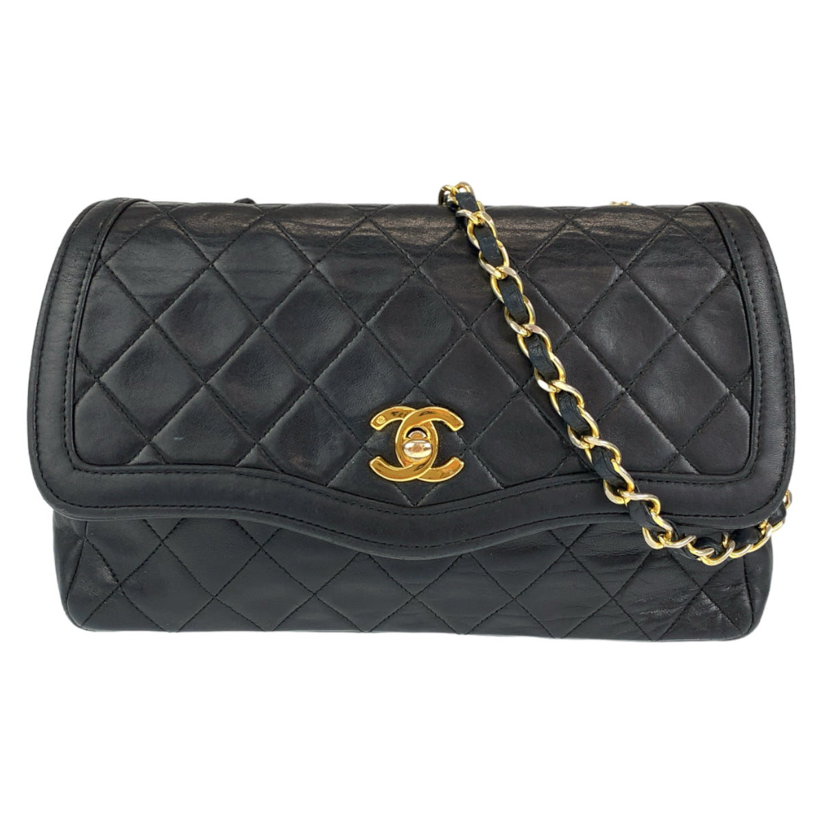 H-00305
CHANEL シャネル ヴィンテージ マトラッセ ココマーク ターンロック ブラック 黒 ゴールド金具 ラムスキン チェーンショルダーバッグ 斜め掛け  レディース
