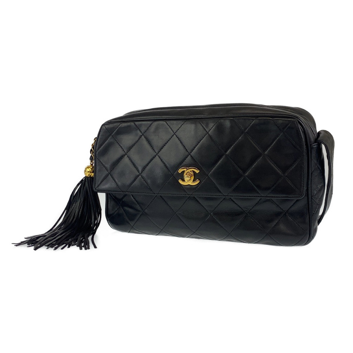 C-049
CHANEL シャネル ヴィンテージ マトラッセ フリンジ ココマーク ブラック 黒 ゴールド金具 ラムスキン ショルダーバッグ ワンショルダーバッグ  レディース
