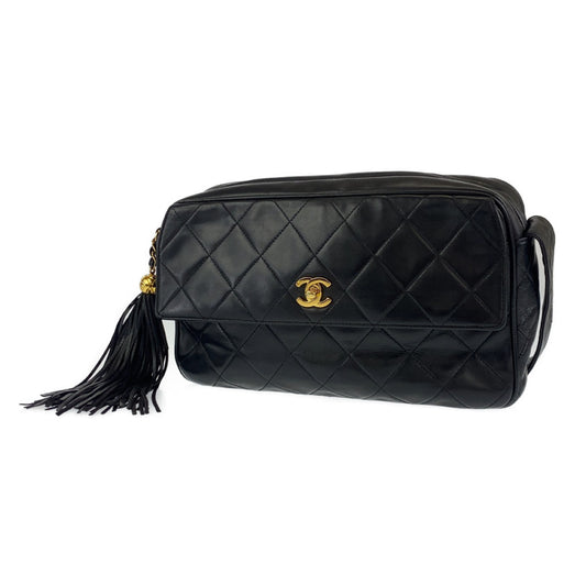 C-049
CHANEL シャネル ヴィンテージ マトラッセ フリンジ ココマーク ブラック 黒 ゴールド金具 ラムスキン ショルダーバッグ ワンショルダーバッグ  レディース