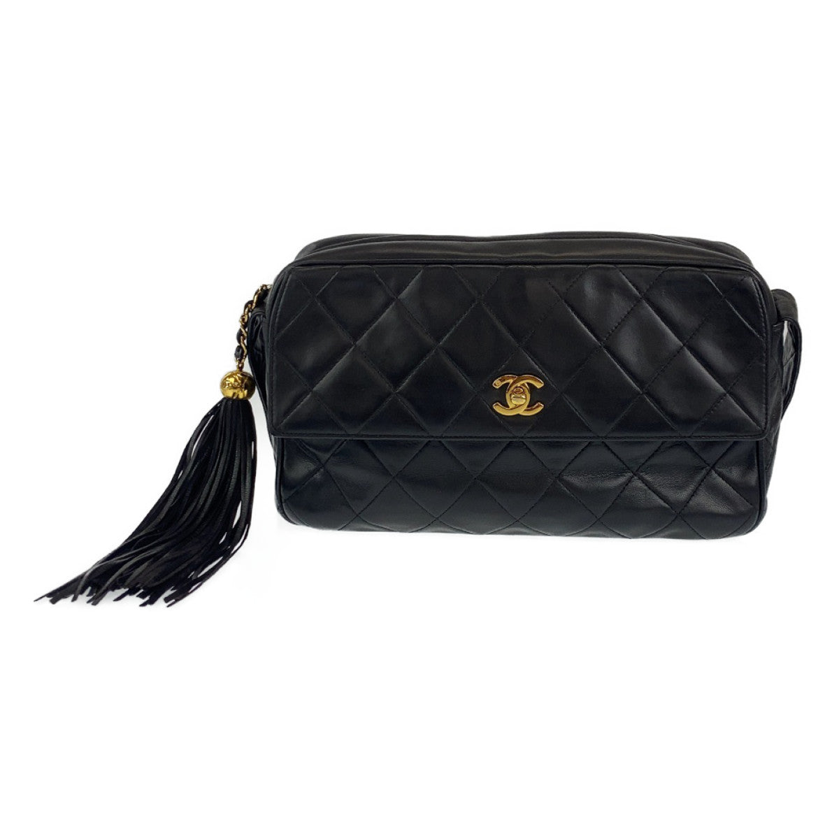 C-049
CHANEL シャネル ヴィンテージ マトラッセ フリンジ ココマーク ブラック 黒 ゴールド金具 ラムスキン ショルダーバッグ ワンショルダーバッグ  レディース