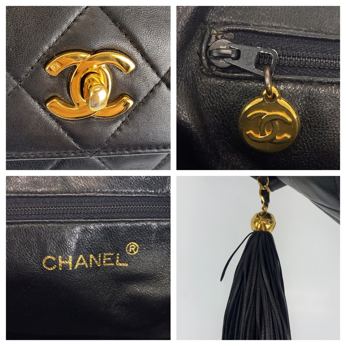 C-049
CHANEL シャネル ヴィンテージ マトラッセ フリンジ ココマーク ブラック 黒 ゴールド金具 ラムスキン ショルダーバッグ ワンショルダーバッグ  レディース