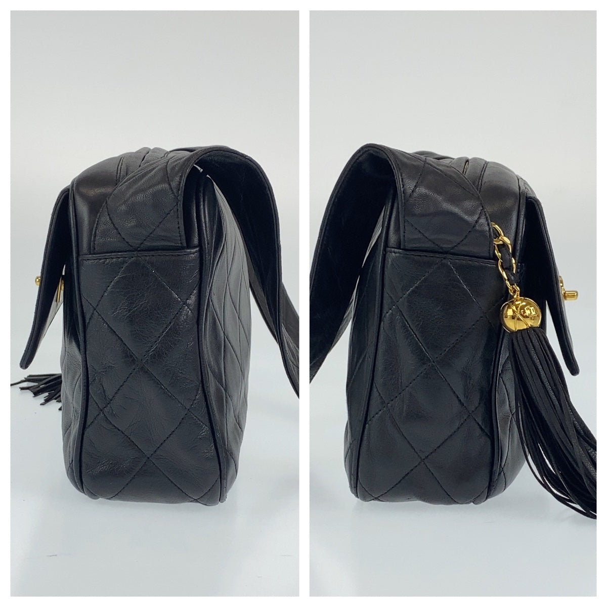 C-049
CHANEL シャネル ヴィンテージ マトラッセ フリンジ ココマーク ブラック 黒 ゴールド金具 ラムスキン ショルダーバッグ ワンショルダーバッグ  レディース