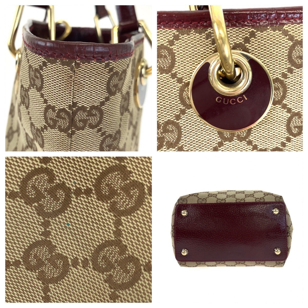 H-00306
GUCCI グッチ ベージュ ボルドー GGキャンバス / レザー 120840 ショルダーバッグ トートバッグ  レディース