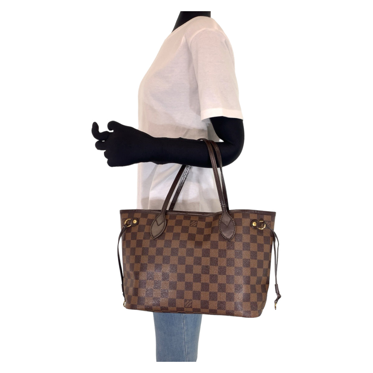 10225
LOUIS VUITTON ルイヴィトン ダミエ ネヴァーフルPM ポーチ付き ブラウン ゴールド金具 PVC N41359 ショルダーバッグ トートバッグ  レディース