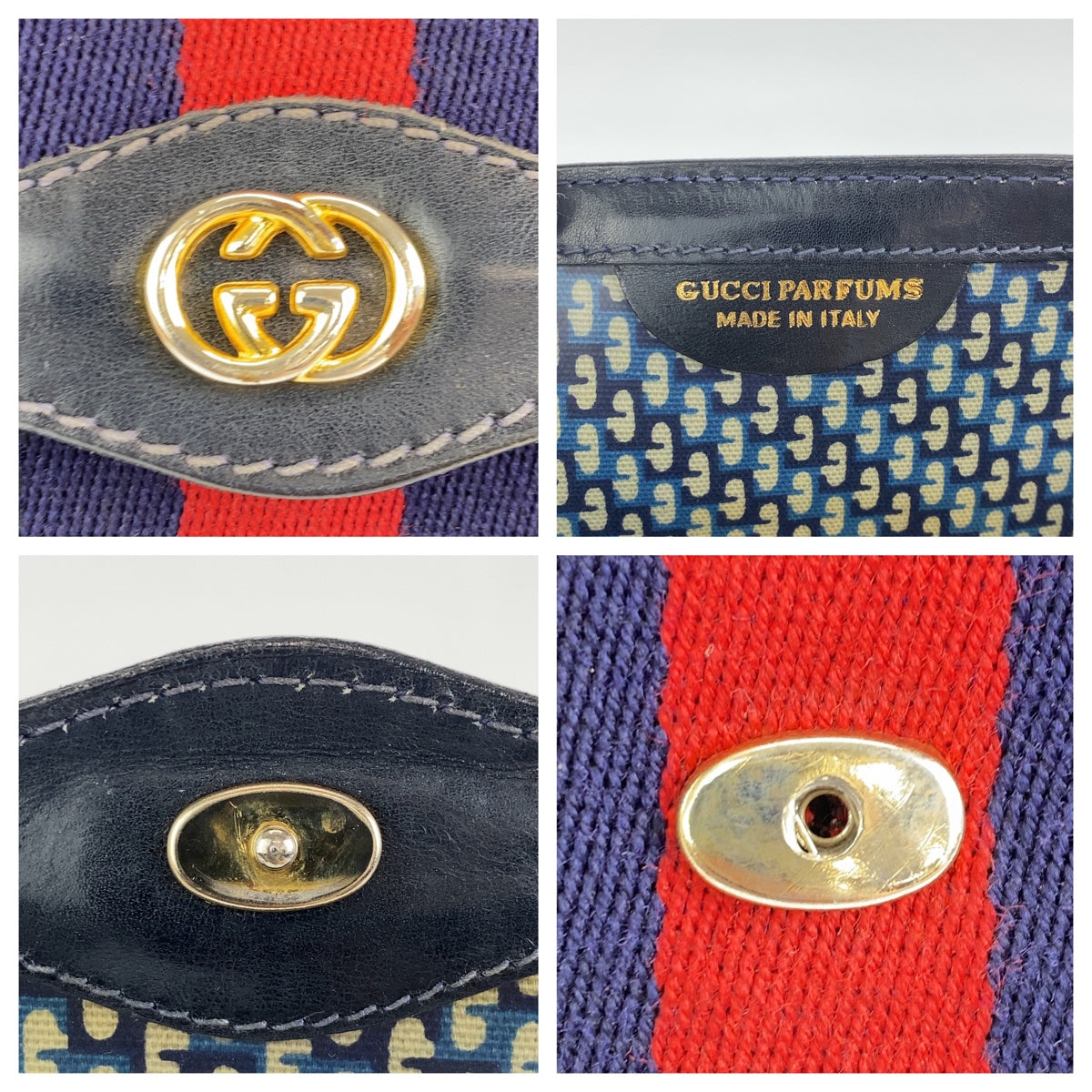 C-112
GUCCI グッチ ヴィンテージ オールドグッチ シェリーライン ネイビー ゴールド金具 スウェード / レザー クラッチバッグ セカンドバッグ  メンズ