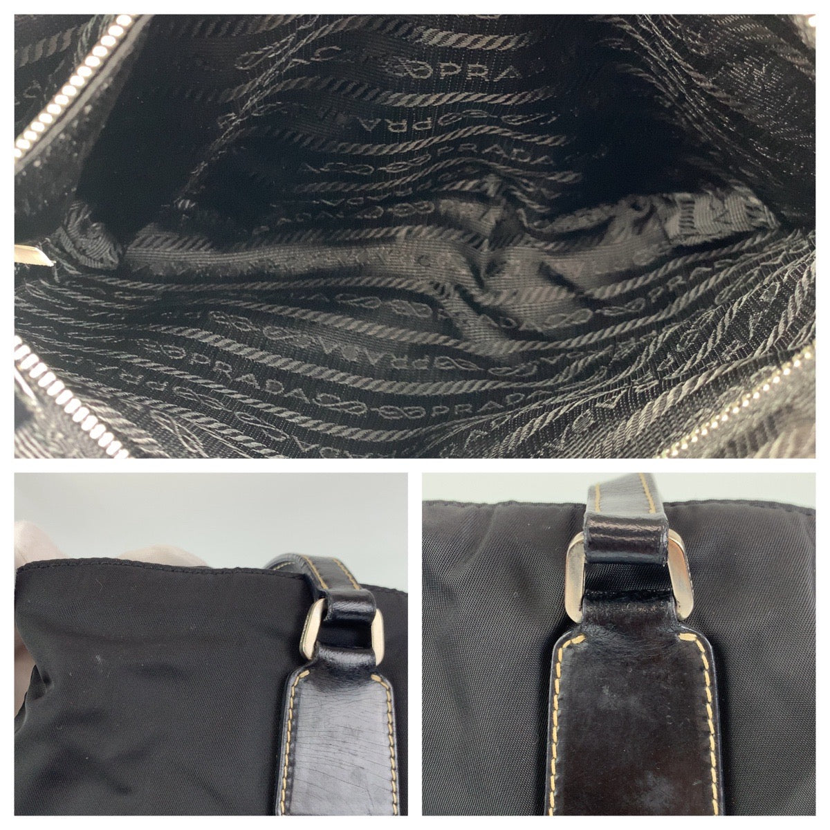 C-113
PRADA プラダ テスート ブラック 黒 シルバー金具 ナイロン トートバッグ 肩掛けショルダー  レディース
