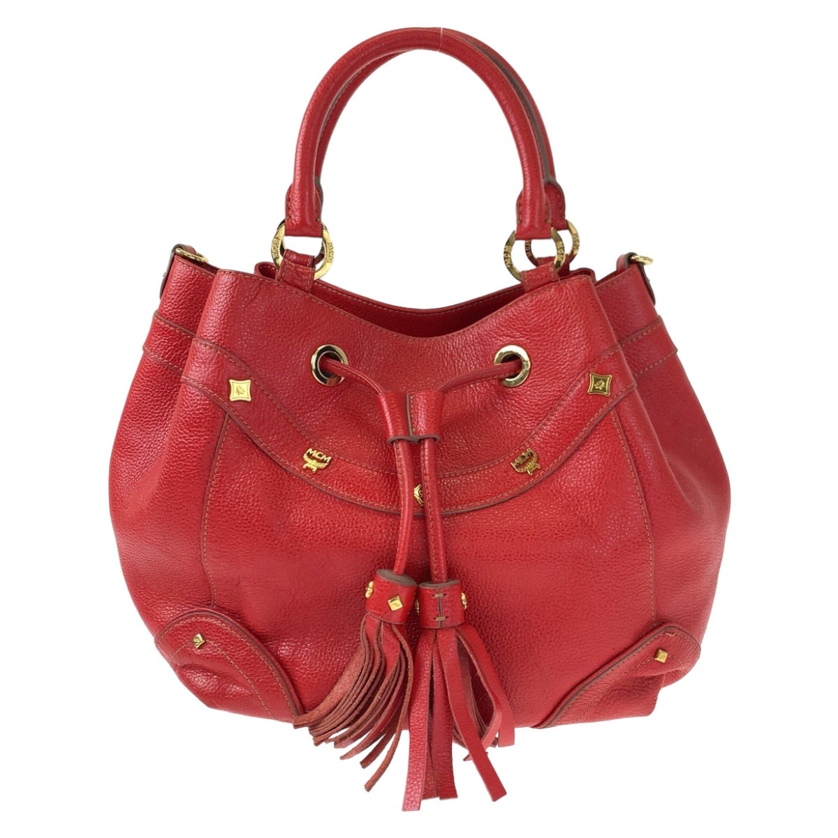 H-00307
MCM エム・シー・エム タッセル レッド 赤 ゴールド金具 レザー ショルダーバッグ ハンドバッグ 2way  レディース
