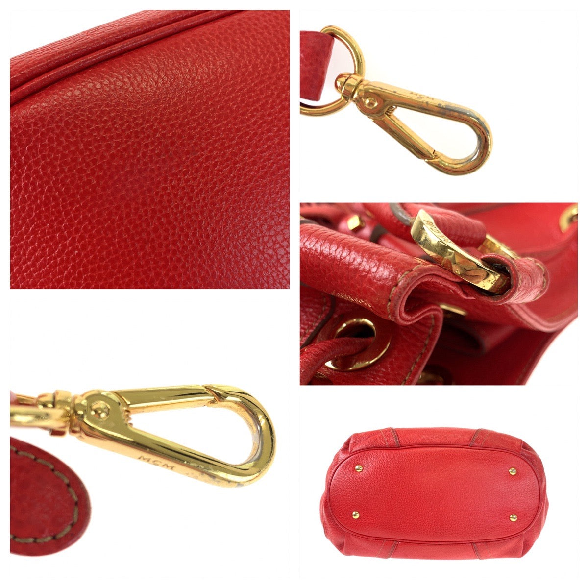 H-00307
MCM エム・シー・エム タッセル レッド 赤 ゴールド金具 レザー ショルダーバッグ ハンドバッグ 2way  レディース