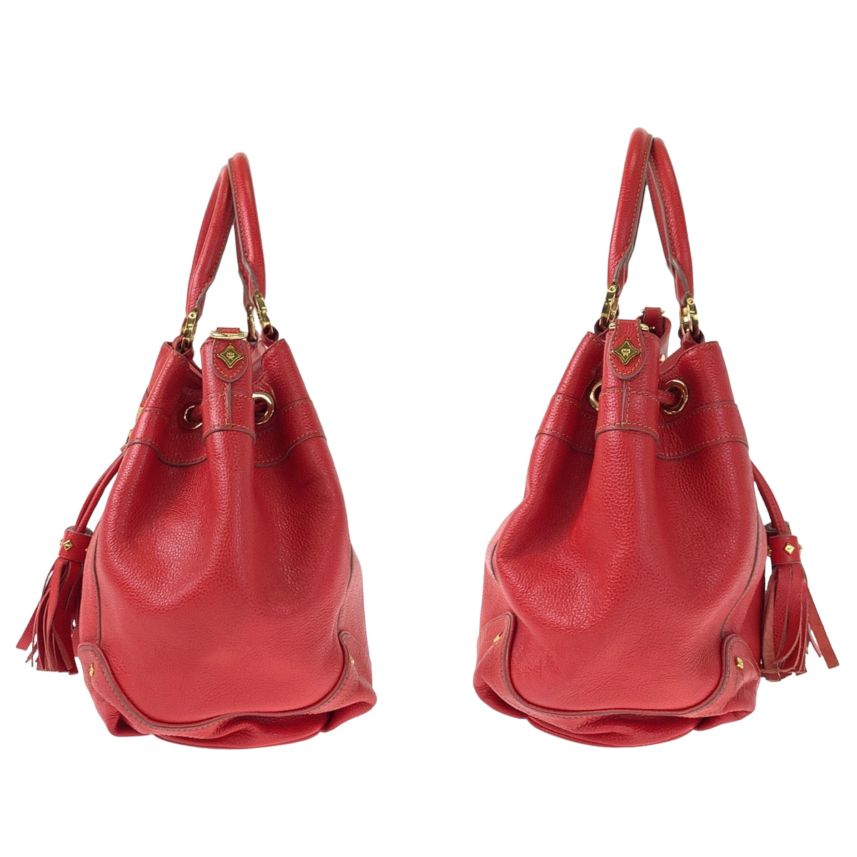 H-00307
MCM エム・シー・エム タッセル レッド 赤 ゴールド金具 レザー ショルダーバッグ ハンドバッグ 2way  レディース