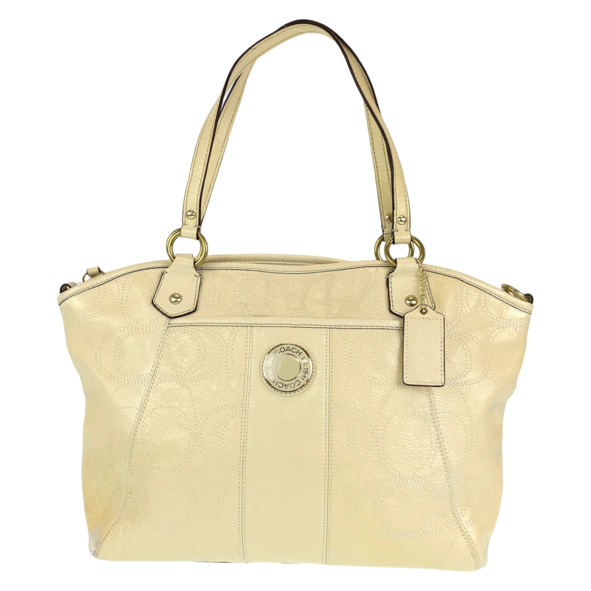 12667
 COACH Signature Cream Beige Enamel F19197 2way Shoulder Bag Tote Bag Crossbody Bag for Women