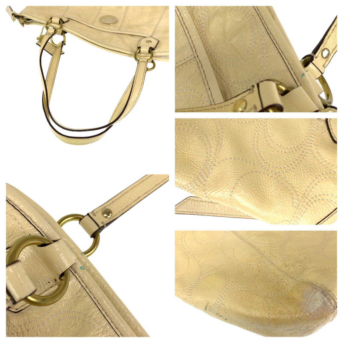 12667
 COACH Signature Cream Beige Enamel F19197 2way Shoulder Bag Tote Bag Crossbody Bag for Women