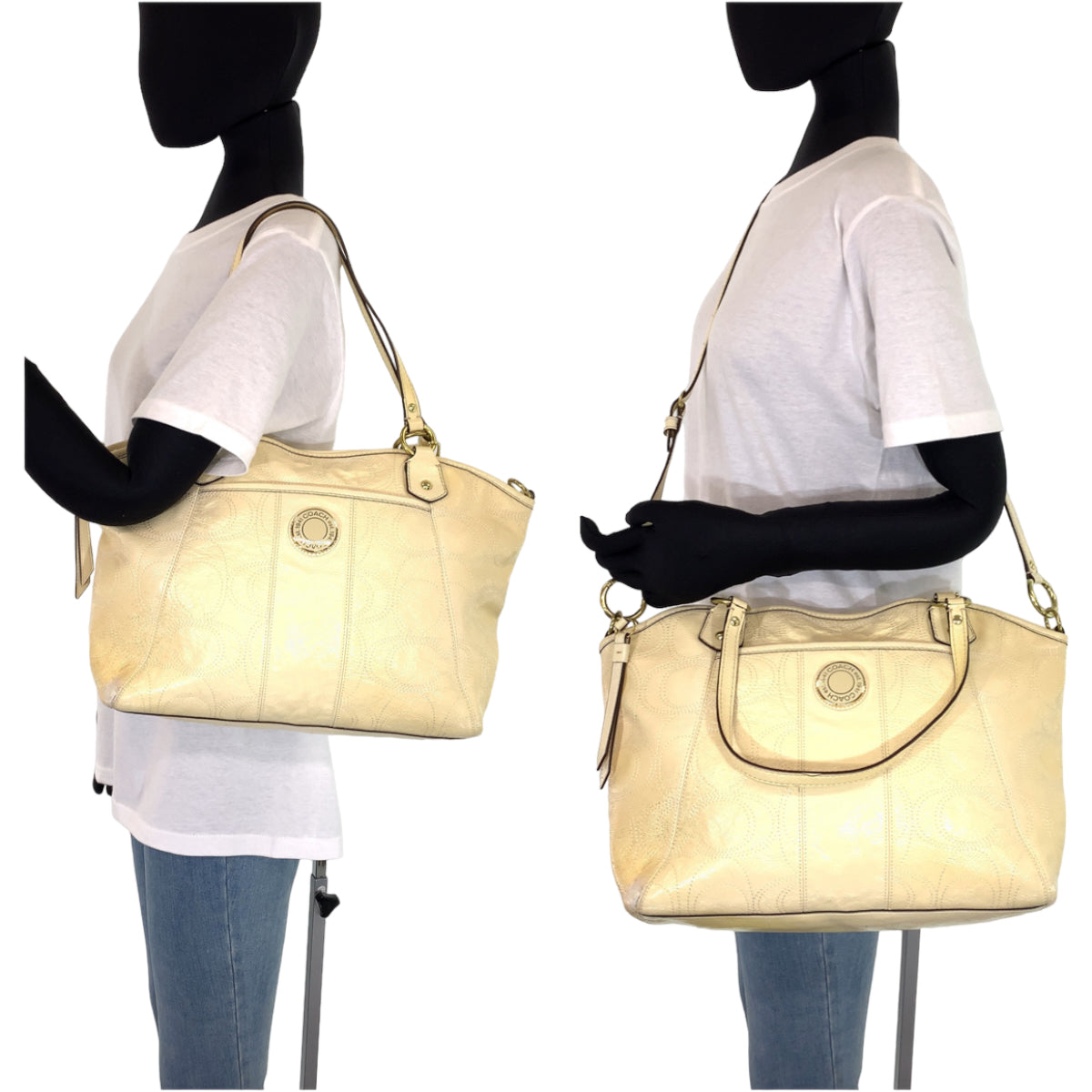 12667
 COACH Signature Cream Beige Enamel F19197 2way Shoulder Bag Tote Bag Crossbody Bag for Women
