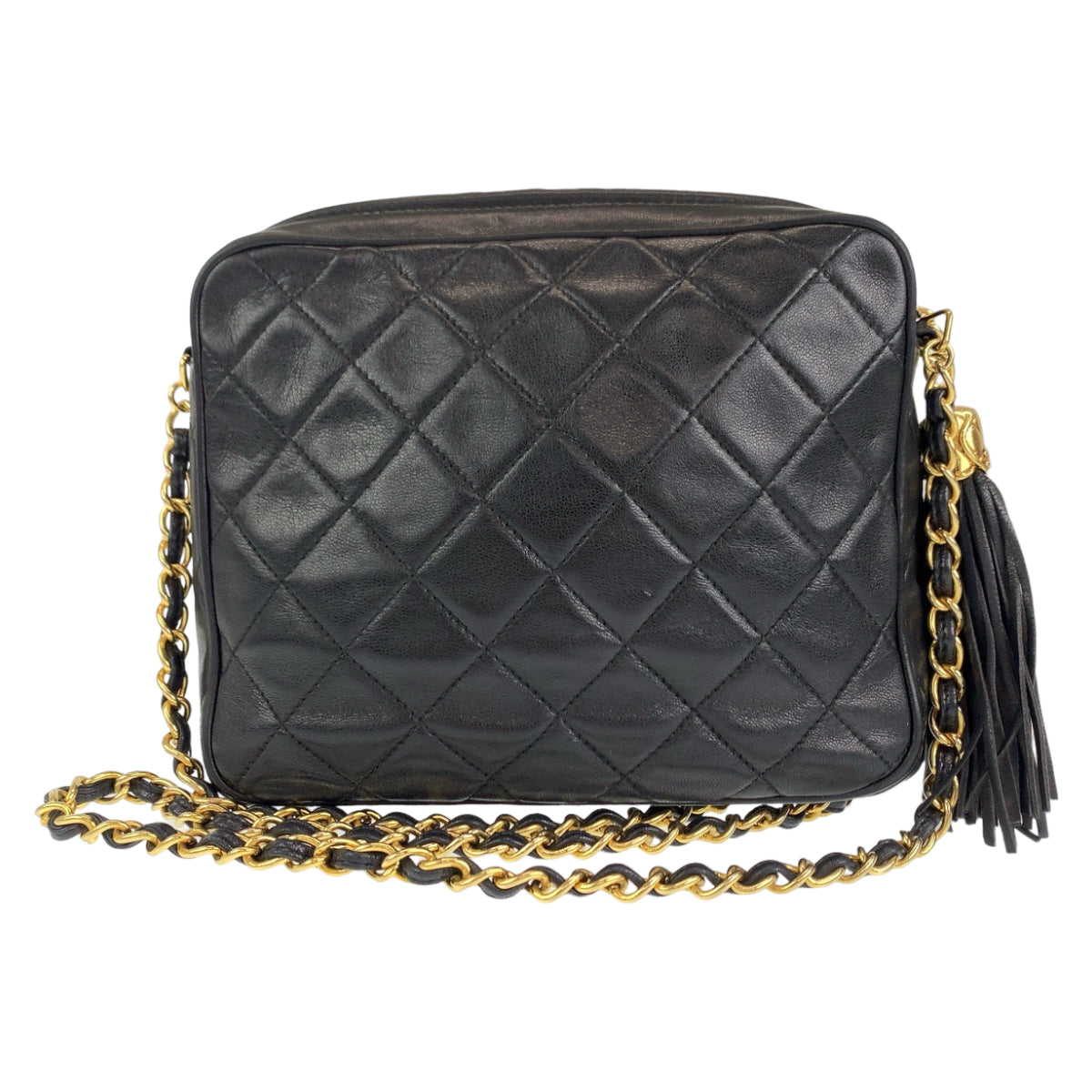 H-00310
CHANEL シャネル ヴィンテージ マトラッセ ココマーク タッセル ブラック 黒 ゴールド金具 ラムスキン チェーンショルダーバッグ 斜め掛け  レディース